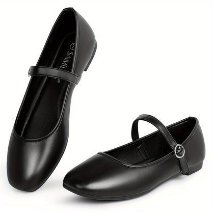 Mary Jane Shoes for Women Square Toe Ankle Strap Flats for Office Everyday