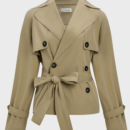 Trench Coat for Women Notch Lapel Double Breasted Belted Coat for Office Travel