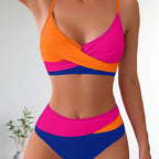 Solid Color Patchwork High-Waisted Sexy Bikini Split Swimsuit Swimwear
