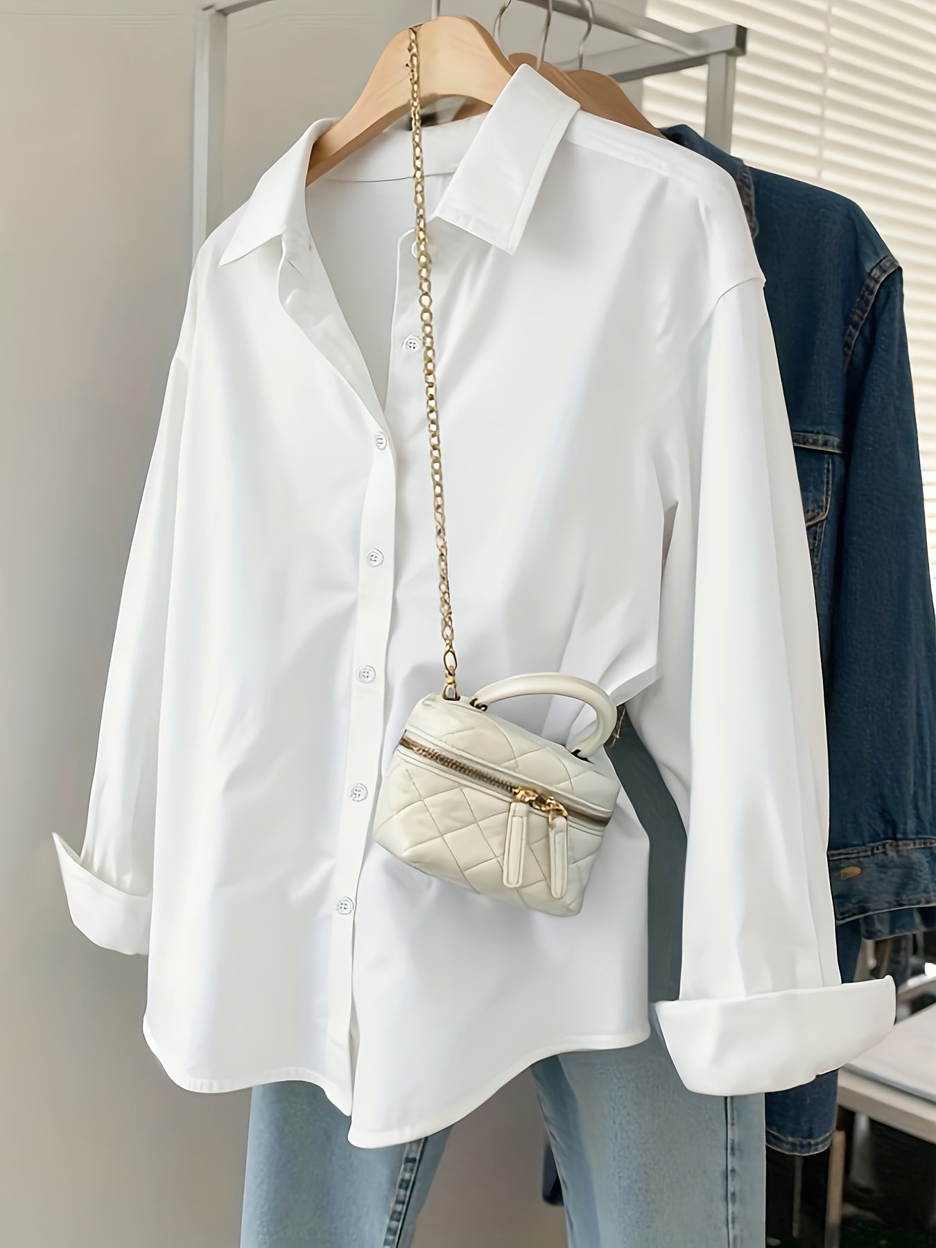 White Shirt for Women Long Sleeve French Style Button Shirt for Office Work Capsule Outfits