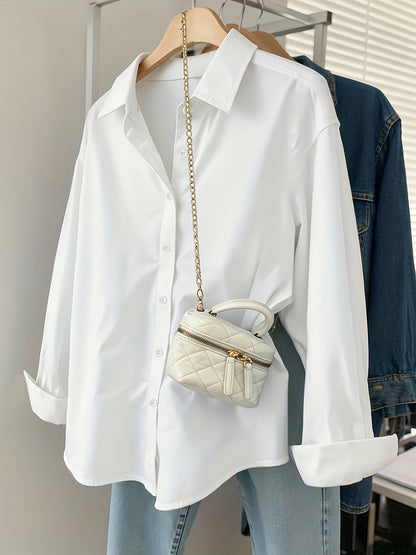 White Shirt for Women Long Sleeve French Style Button Shirt for Office Work Capsule Outfits