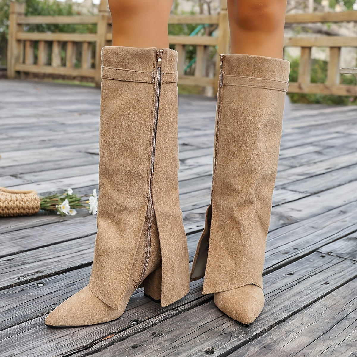 Knee High Boots for Women Pointed Toe Flat Heel Tall Boots for Autumn Winter Outfits