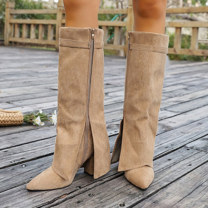 Knee High Boots for Women Pointed Toe Flat Heel Tall Boots for Autumn Winter Outfits