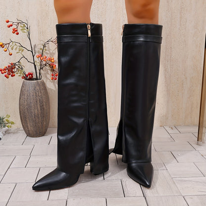 Knee High Boots for Women Pointed Toe Flat Heel Tall Boots for Autumn Winter Outfits