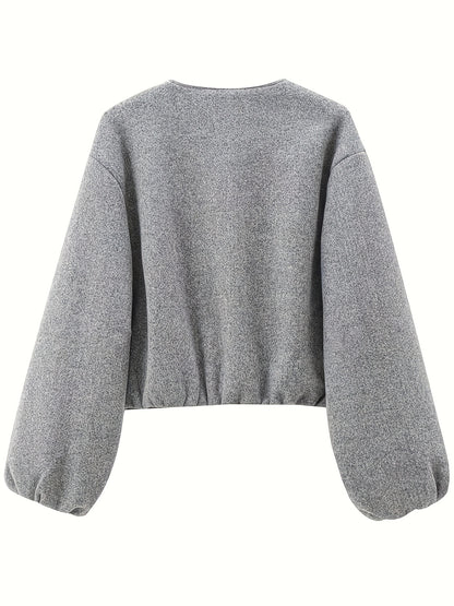 High-Quality Spring/Autumn New Arrival European/American Style Soft Pilot Collar Zipper Cropped Solid Color Jacket Top for Women