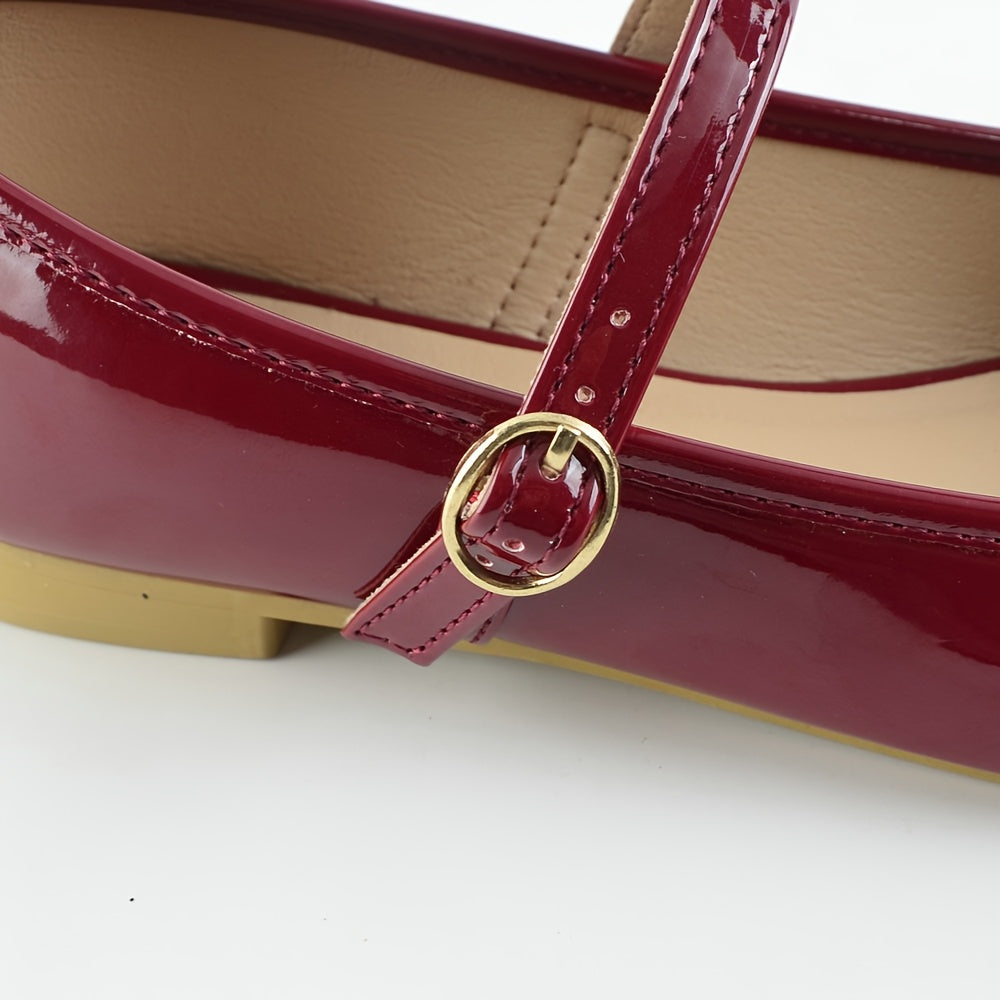 Mary Jane Shoes for Women Wine Red Bow Strap Flat Shoes for Office Daywear Outfits
