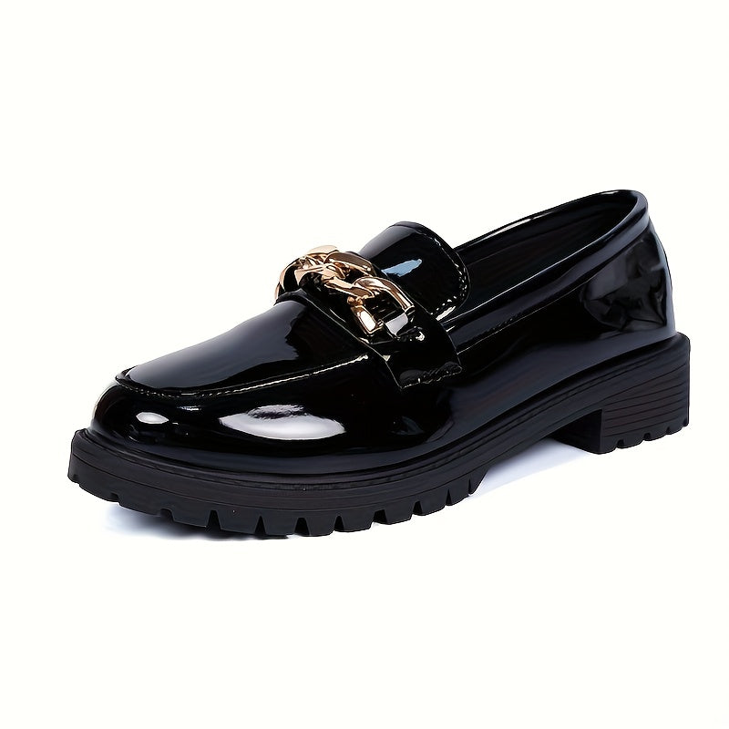 Penny Loafers for Women Chain Detail Slip On Office Shoes for Smart Casual Workwear