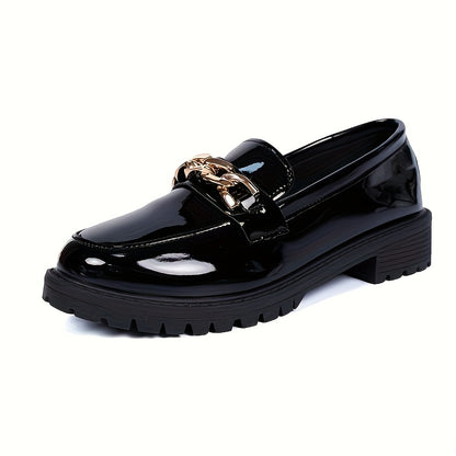 Penny Loafers for Women Chain Detail Slip On Office Shoes for Smart Casual Workwear