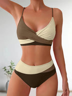 Solid Color Patchwork High-Waisted Sexy Bikini Split Swimsuit Swimwear