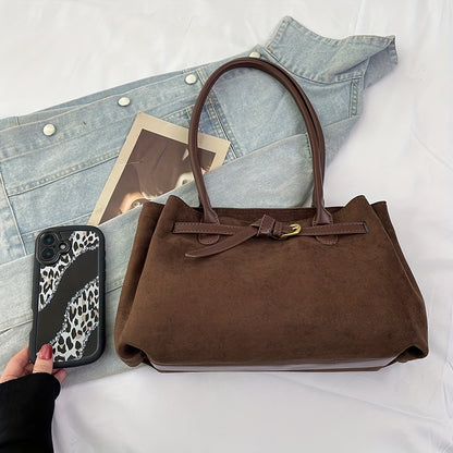 Shoulder Bag for Women Faux Suede Large Handbag for Work Daywear Autumn Winter