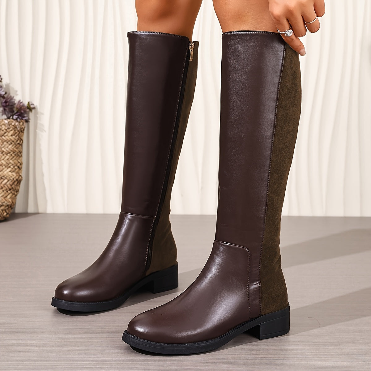 Knee High Boots for Women Low Heel Retro Tall Boots for Dresses Jeans Autumn Winter