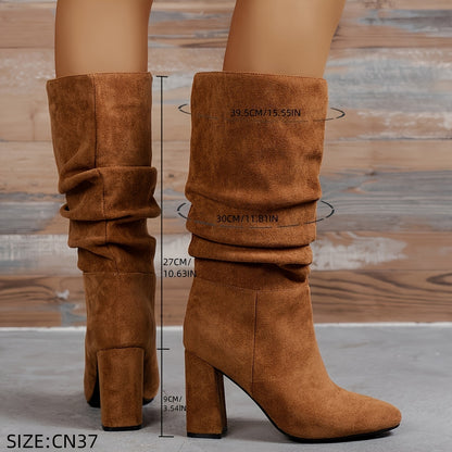 Ankle Boots for Women High Heel Round Toe Slip On Boots for Autumn Winter Outfits