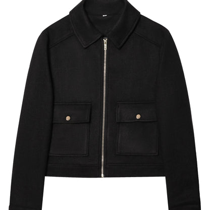 Short Coat for Women Zip Front Jacket with Pockets for Autumn Winter Everyday