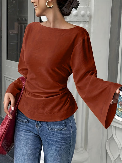 White Blouse for Women Back Tie Flared Sleeve Lightweight Shirt for Office Dinner Summer