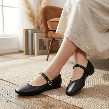 Mary Jane Shoes for Women Square Toe Ankle Strap Flats for Office Everyday