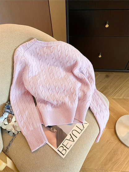 Women's Twist Round Neck Pullover Sweater, Autumn Winter Fashion Elegant and Slender Soft