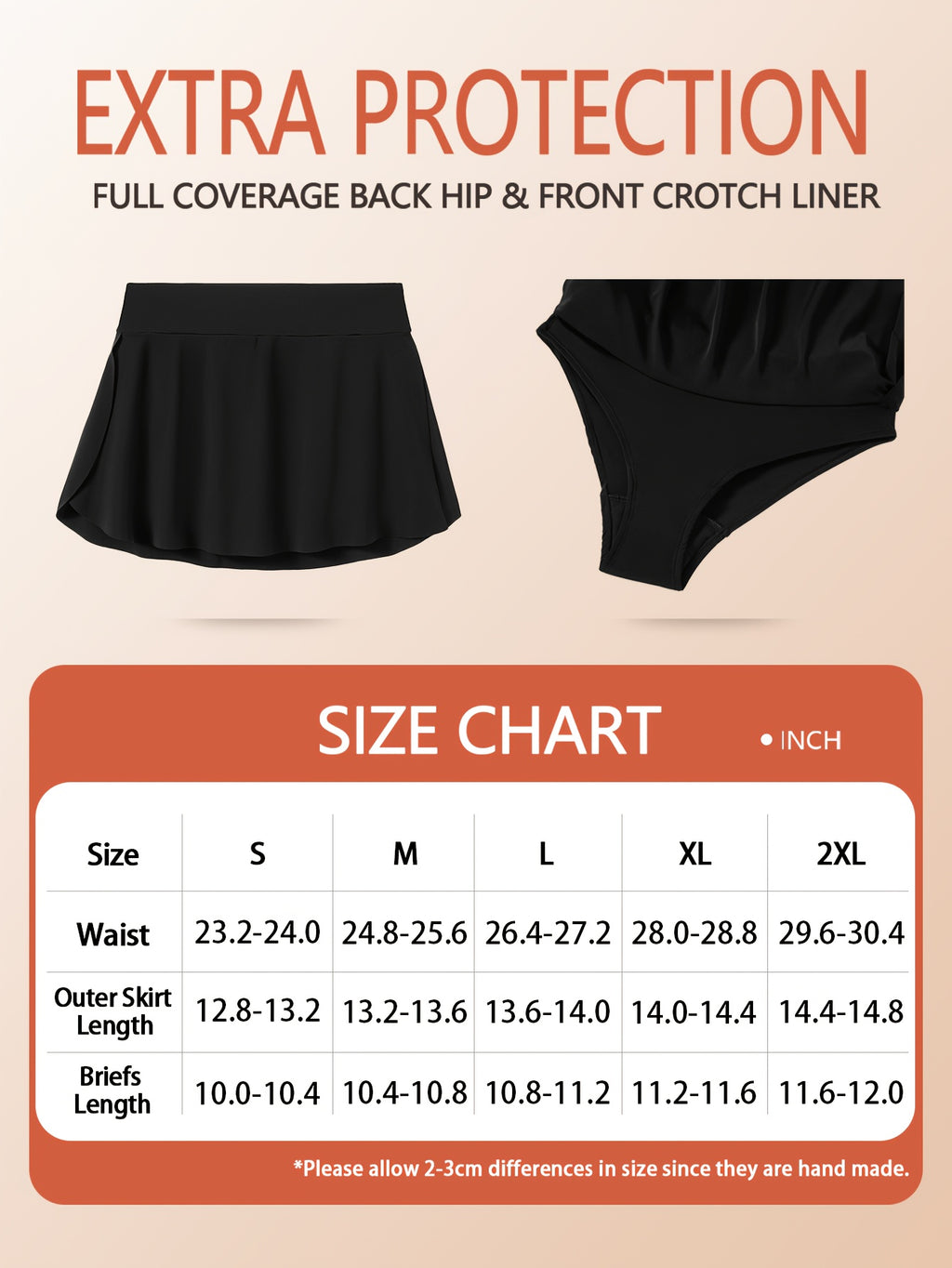 Women's High Cut Period Skort, Built-in 4-layer Period Protective Inner Brief, Ideal for Water