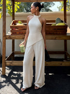 Women's Summer Solid / Color New Backless Asymmetrical Hem Camisole Tank Top and Pants Set