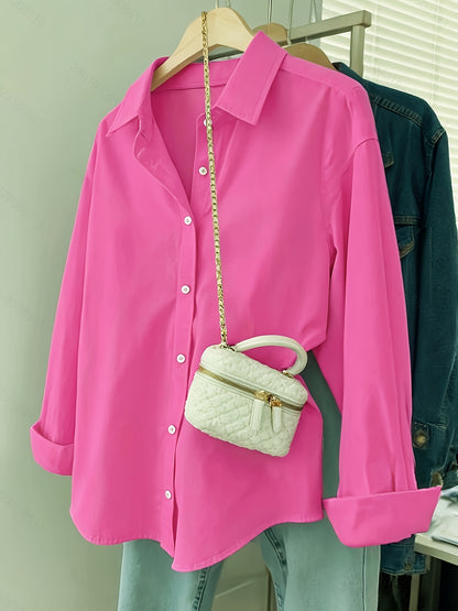 White Shirt for Women Long Sleeve French Style Button Shirt for Office Work Capsule Outfits