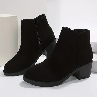 Black Ankle Boots for Women Chunky Heel Side Zip Boots for Work Everyday Autumn Winter