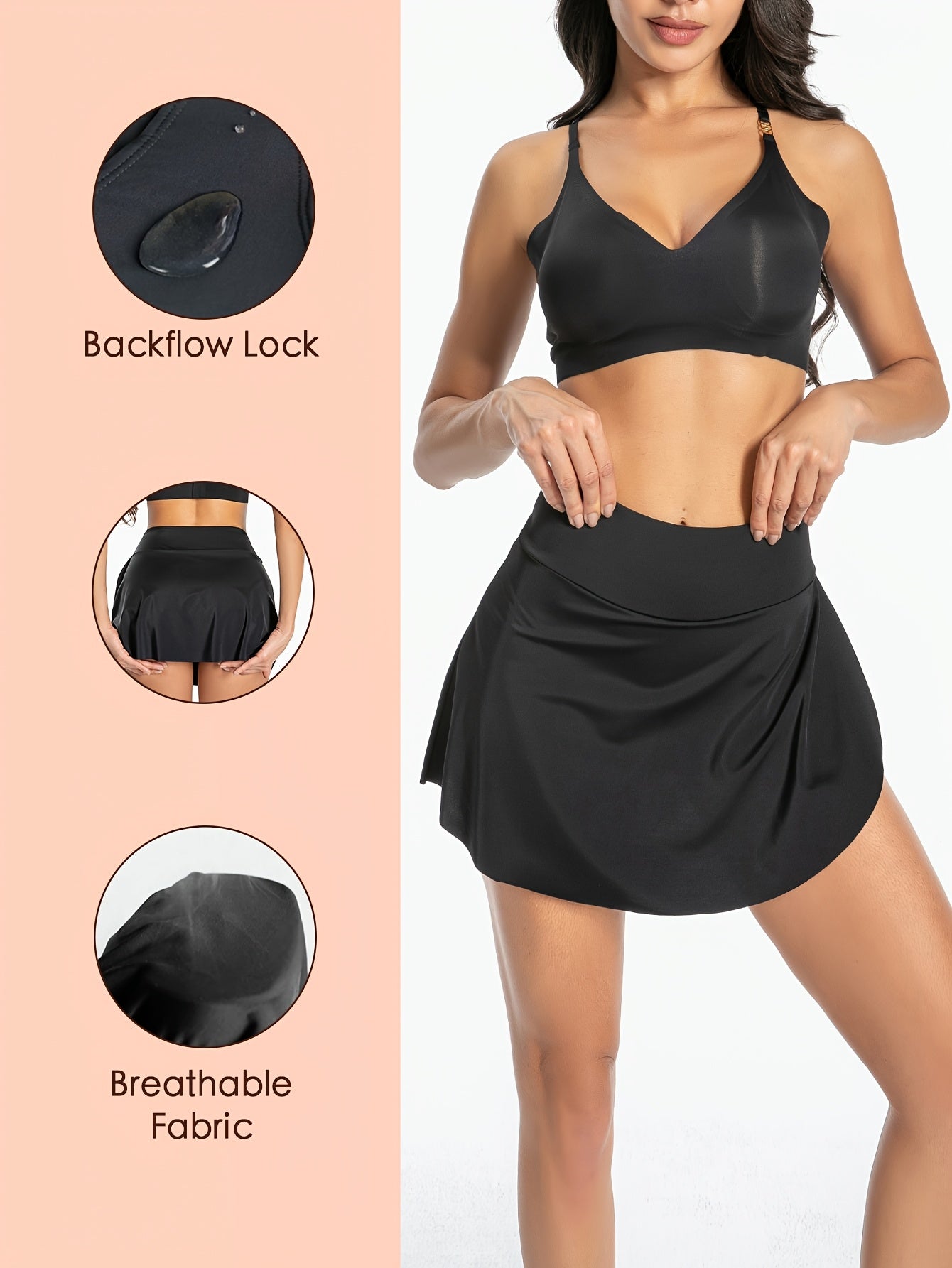 Women's High Cut Period Skort, Built-in 4-layer Period Protective Inner Brief, Ideal for Water