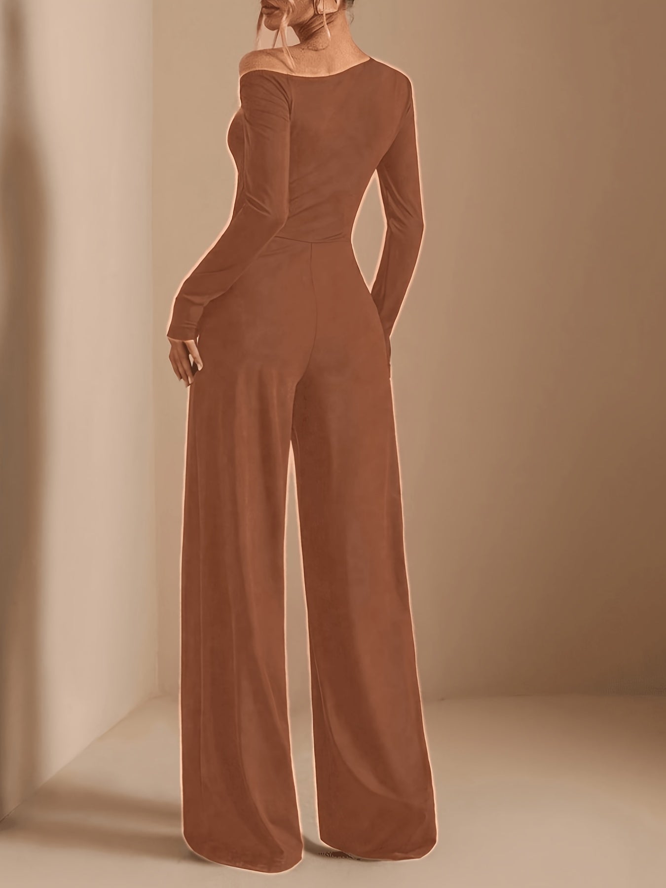 [Asymmetric Off-Shoulder Romper] Women's Elegant Asymmetric Off Shoulder Long Sleeve Wide Leg Romper - Solid Black Casual Jumpsuit for Spring Summer