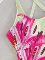 Women'S Tankini Set, Two-Piece Swimsuit, Floral Print, Spaghetti Strap Tank Top with Triangle Cups, Boyleg Bottoms, Casual Summer Beachwear, Perfect for Beach Holidays And Summer Getaways