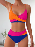 Solid Color Patchwork High-Waisted Sexy Bikini Split Swimsuit Swimwear