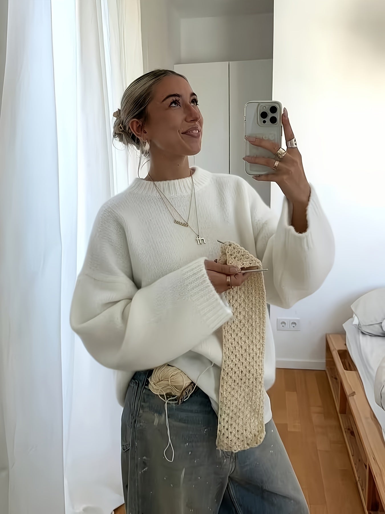 New Stylish And Elegant Casual Versatile Loose-Fit Round-Neck Long-Sleeve Women'S Sweater