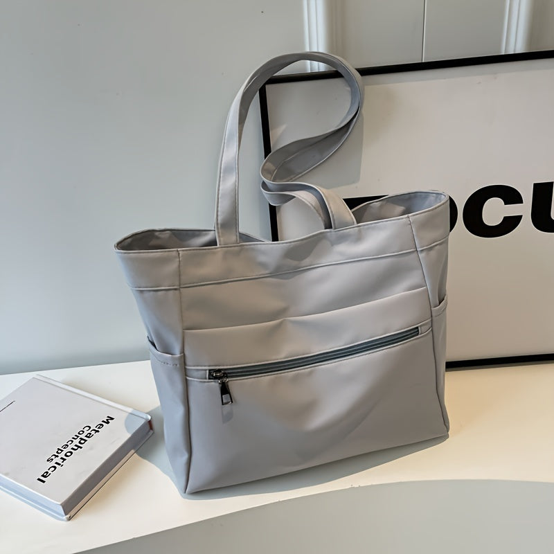 Nylon Tote Bag for Women Large Capacity Zip Shoulder Bag for Work Commute Shopping