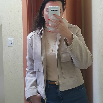 Short Coat for Women Zip Front Jacket with Pockets for Autumn Winter Everyday