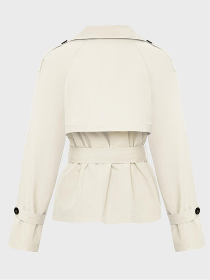 Trench Coat for Women Notch Lapel Double Breasted Belted Coat for Office Travel