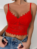 Lace Trim Mesh Camisole by Maisonvirelle