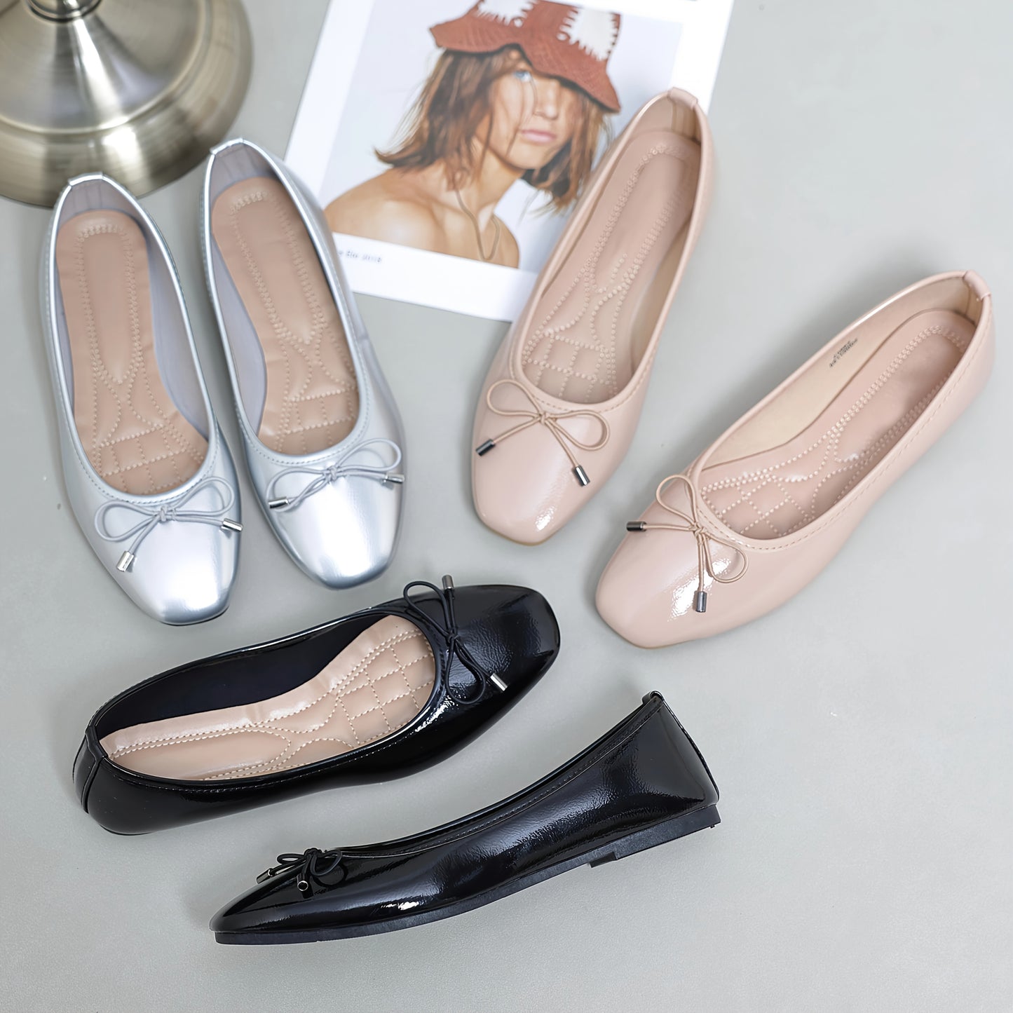 Ballet Flats for Women Square Toe Cushioned Slip On Shoes for Work Travel Everyday