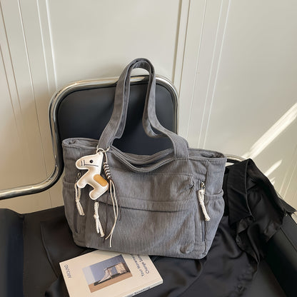 Corduroy Tote Bag for Women Large Crossbody Shoulder Bag for Work Commute Travel