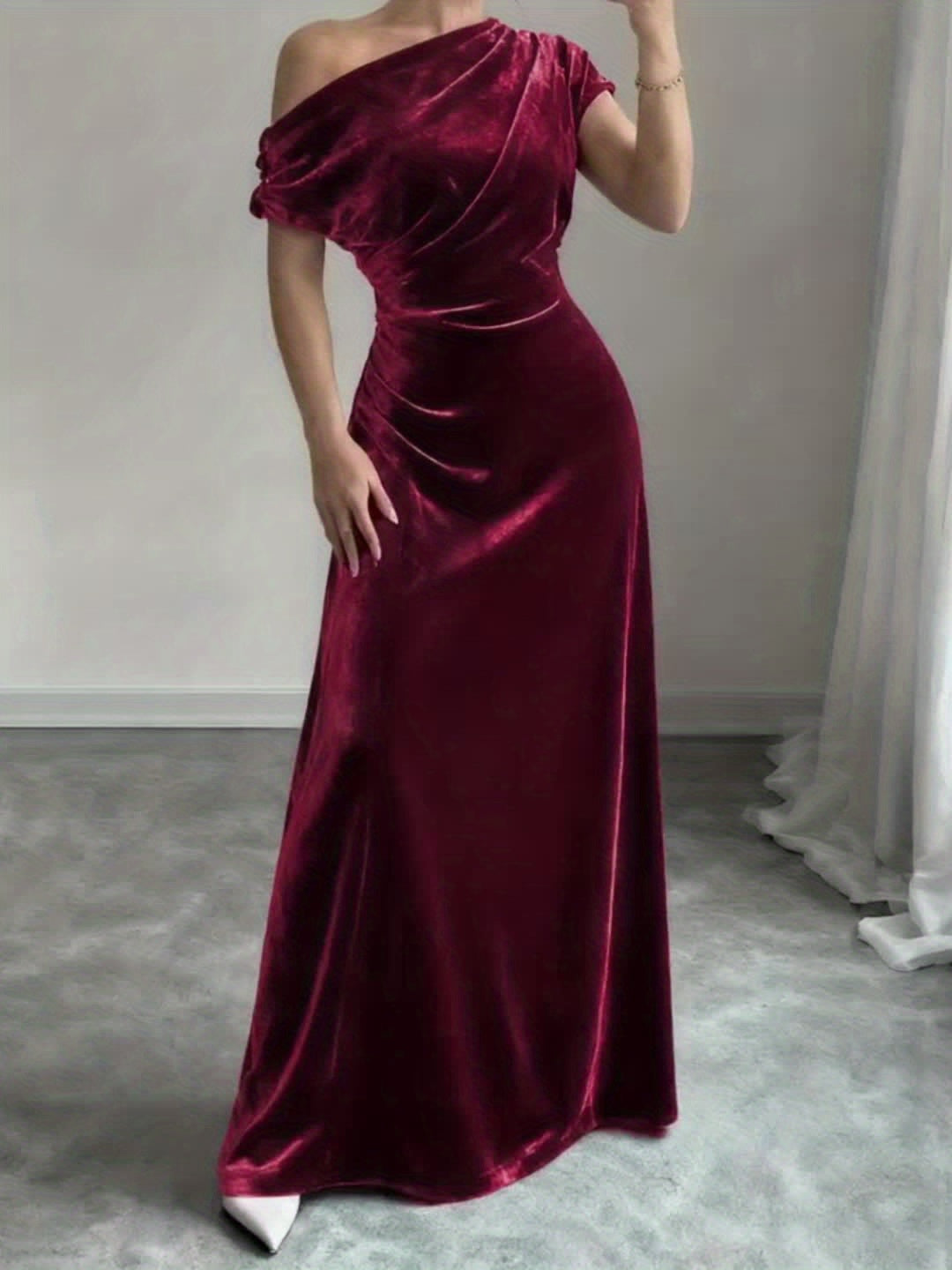 Velvet Dress for Women Off Shoulder Floor Length Evening Dress for Party Banquet Events