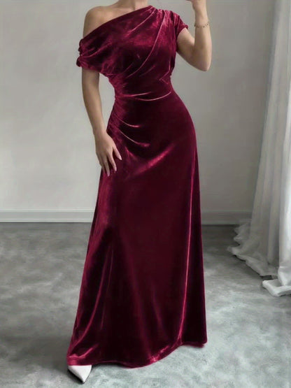 Velvet Dress for Women Off Shoulder Floor Length Evening Dress for Party Banquet Events