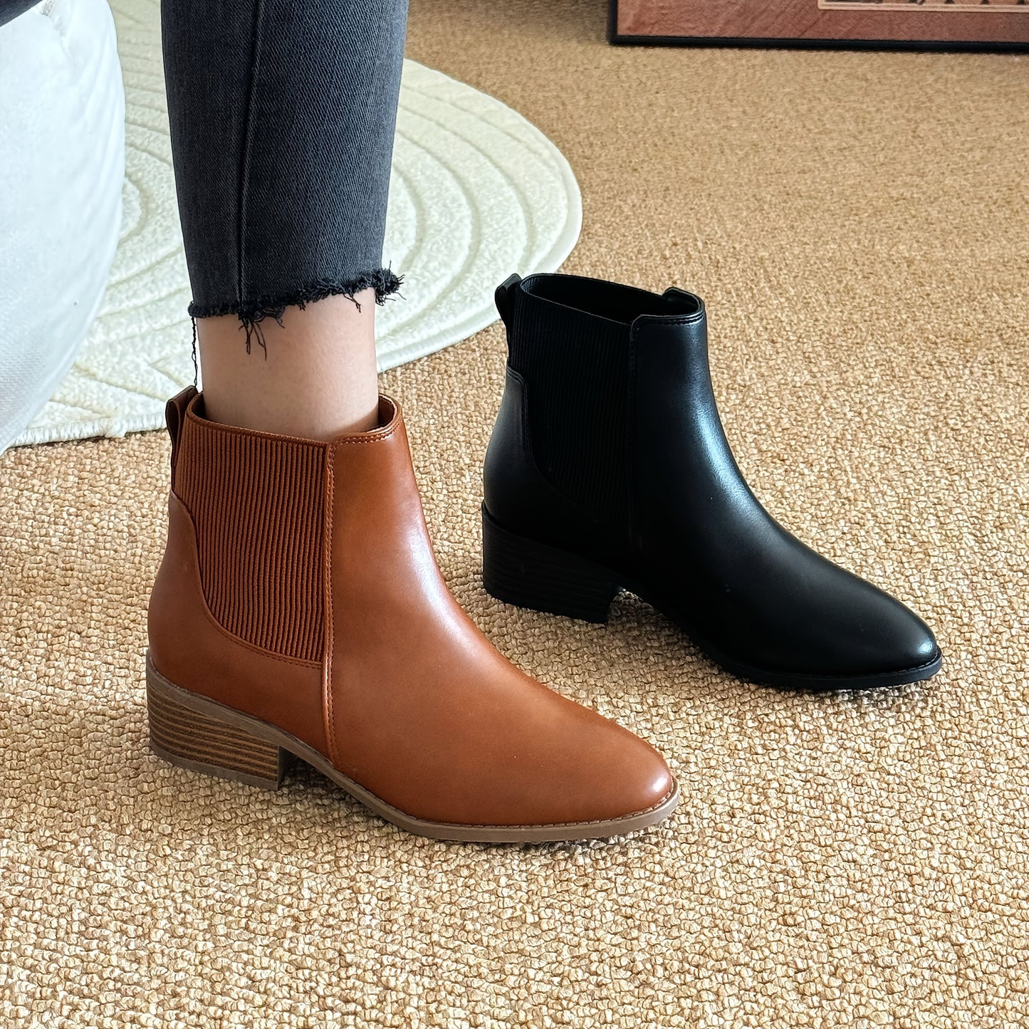 Chelsea Boots for Women Low Heel Slip On Ankle Boots for Work Travel Everyday