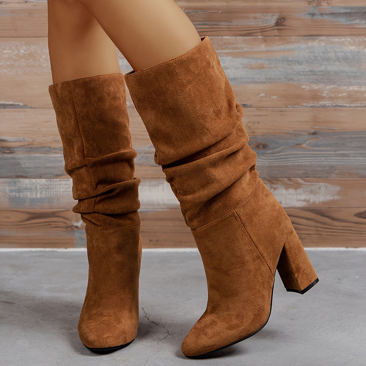 Ankle Boots for Women High Heel Round Toe Slip On Boots for Autumn Winter Outfits