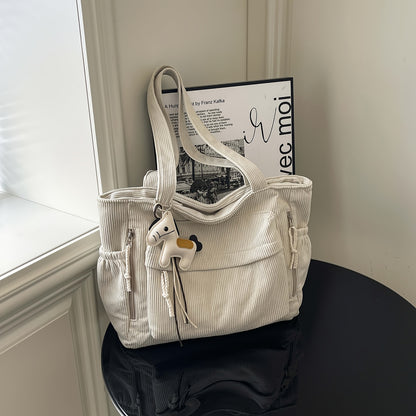 Corduroy Tote Bag for Women Large Crossbody Shoulder Bag for Work Commute Travel