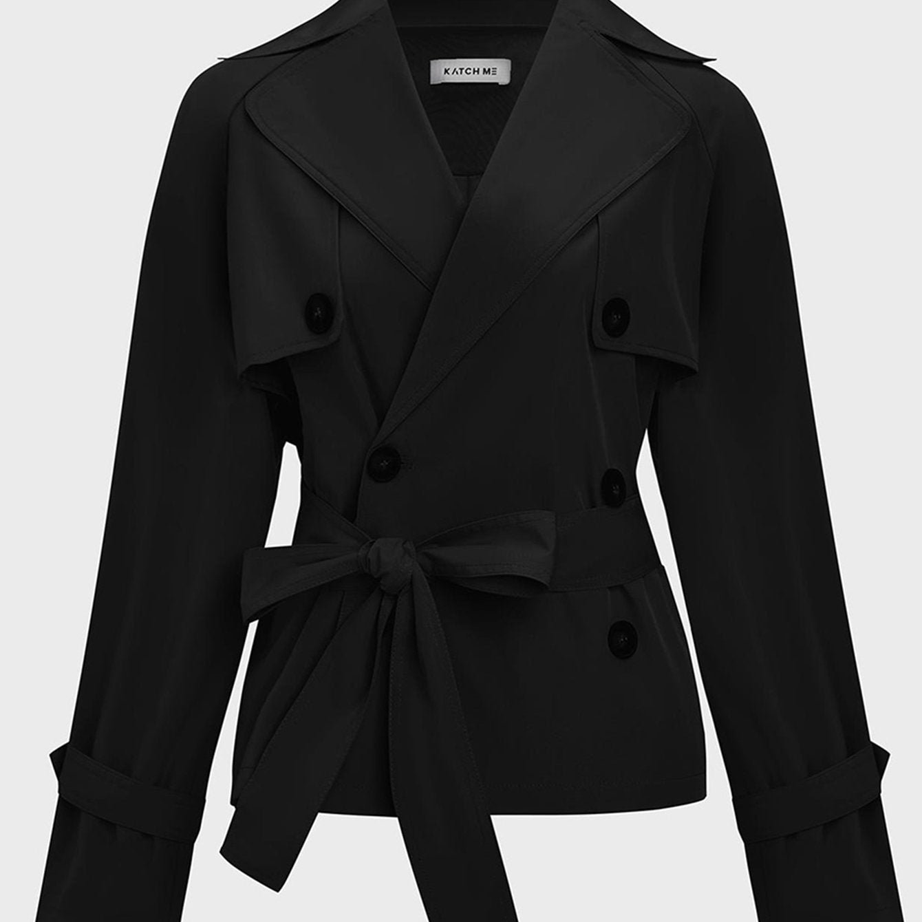 Trench Coat for Women Notch Lapel Double Breasted Belted Coat for Office Travel