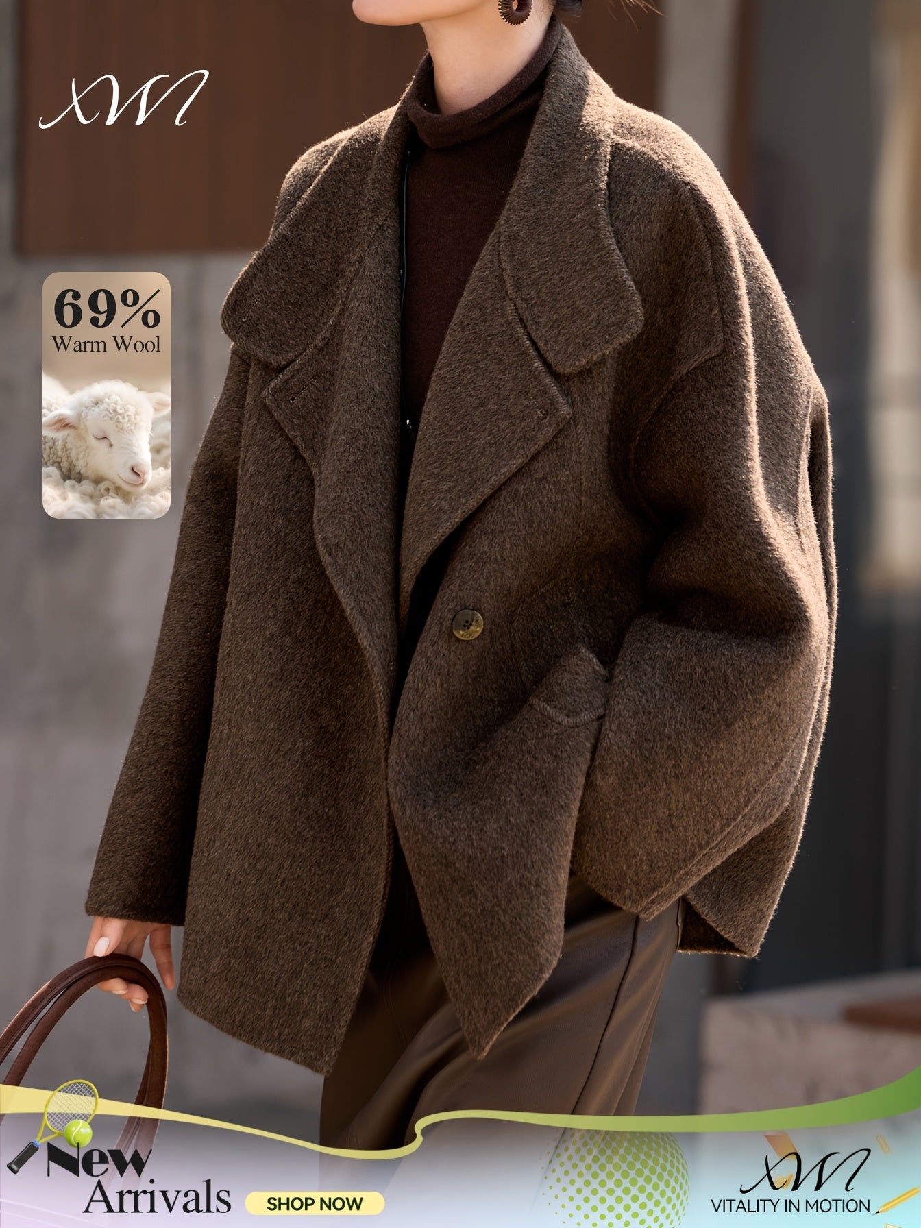 Wool Coat for Women Double Faced Raglan Sleeve Mid Coat for Work Travel Autumn Winter