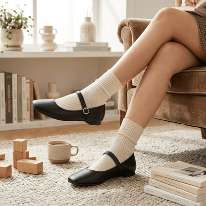 Mary Jane Shoes for Women Square Toe Ankle Strap Flats for Office Everyday