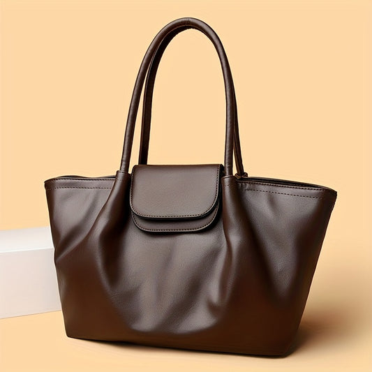 Structured Leather Tote Bag for Women Large Capacity Shoulder Strap for Work Travel Everyday