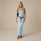 2pcs Women's Color Block Crop Top and High-Waisted Skirt Set