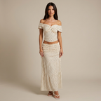 Summer Women'S Skirt Set Polka Dot Off-Shoulder Top High-Waist Fishtail Skirt Two-Piece Set