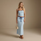 2pcs Women's Color Block Crop Top and High-Waisted Skirt Set