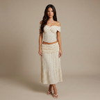 Summer Women'S Skirt Set Polka Dot Off-Shoulder Top High-Waist Fishtail Skirt Two-Piece Set