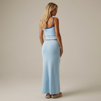 2pcs Women's Color Block Crop Top and High-Waisted Skirt Set