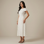 New Summer Women's White Polka Dot Short Sleeve Round Neck Midi Dress